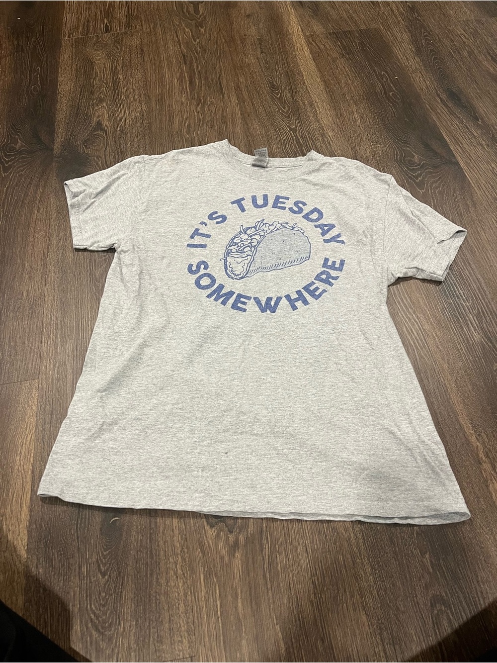 Graphic Tee - It's Tuesday Somewhere - Light Gray with Blue Print